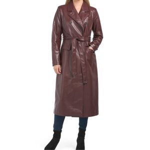 7 FOR ALL MANKIND Raisin Faux Leather Double Breasted Trench Coat XS